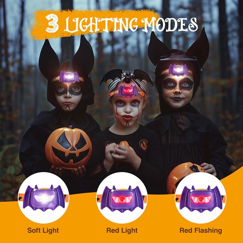 EverBrite Halloween Bat Headlamps Halloween Gifts,3 Modes Head Lamps with Warm/Red/Strobe Lights, Headlights for Halloween Party and Decorations 2 Pack - Image 3